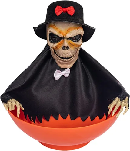 Vista 7 de Soporte de caramelo de esqueleto activado por movimiento espeluznante con calavera gritando y ojos rojos iluminados para decoraciones de Halloween