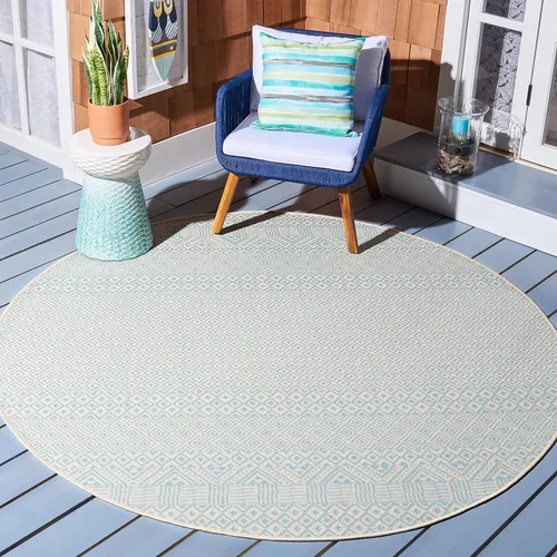 Vista 13 de SAFAVIEH Alfombra lavable para exteriores, colección Courtyard de 2.3 x 6.7 pies, beige y azul aguamarina, no desprende pelusa y es fácil
