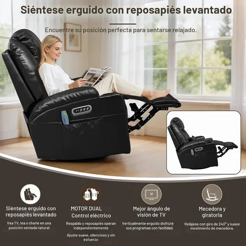 Vista 11 de AHMED Silla reclinable giratoria eléctrica con masaje y calor para adultos Negro