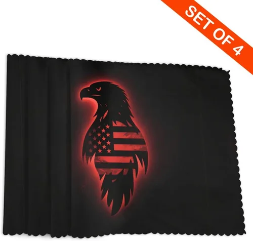 Vista 4 de Rectangular Placemats Set of 4, Heat Resistant Black Eagle Printed Kitchen Dining Table Mats