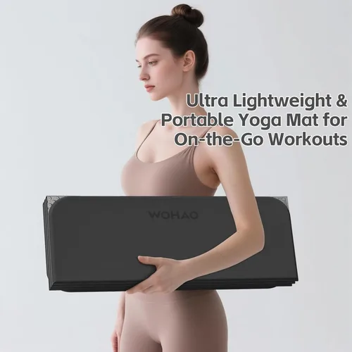 Vista 4 de Estera de Yoga de 7 Pliegues 177.8x61 cm - 1.27 cm de Grosor Estera de Ejercicio Plegable, Compacta Antideslizante de TPE para Viaje Negro + gris