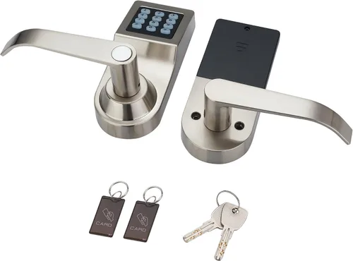 Vista 7 de Cerradura de puerta digital, desbloqueo con tarjeta M1, código y llave, predeterminado para cepillo de níquel de orientación izquierda