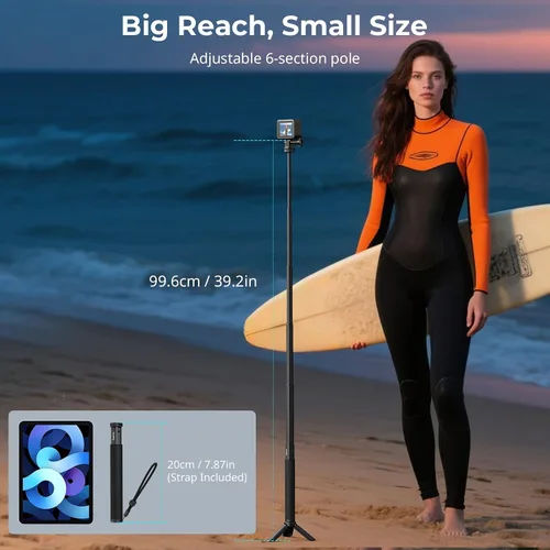 Vista 6 de SmallRig Trípode invisible para selfie stick para cámara de acción, poste extensible de 37.4 pulgadas con abrazadera de teléfono para GoPro 13/12