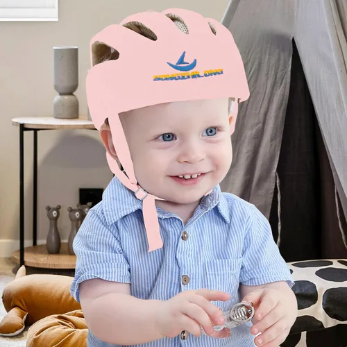 Vista 8 de Protector de cabeza de bebé ajustable, cascos para gatear y caminar, casco ligero de seguridad para bebés, para saltar, correr, transpirable, Rosa