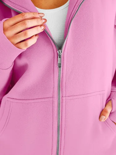 Vista 5 de Ezymall Sudaderas con capucha y cremallera para mujer, sudaderas de gran tamaño con bolsillos