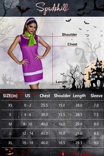 Vista 6 de Spadehill Disfraz de Halloween para mujer con bufanda sin mangas, vestido morado