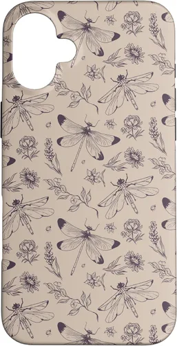 Vista 23 de Vintage Dragonfly Tan Sand Beige Wildflower Floral Flower Case for iPhone 16
