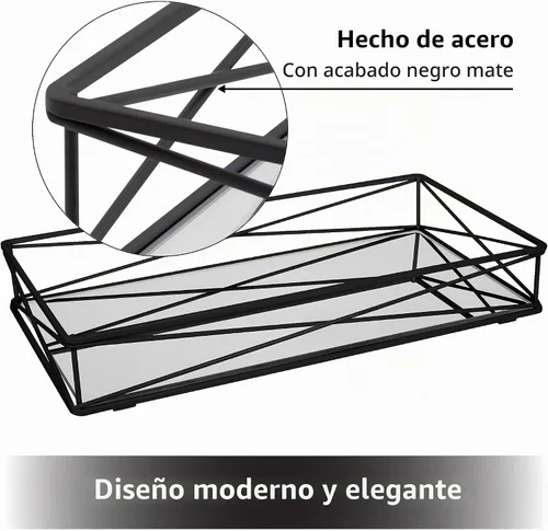 Vista 2 de Home Details Tanque negro mate, para perfumes, joyas, artículos de tocador, baño, mesa de café, bandeja de tocador de decoración