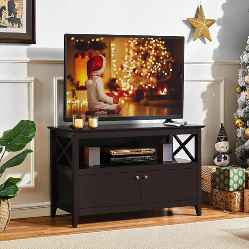 Vista 4 de Yaheetech - Soporte pequeño para TV de 42 pulgadas con almacenamiento, gabinete multimedia con marco en X