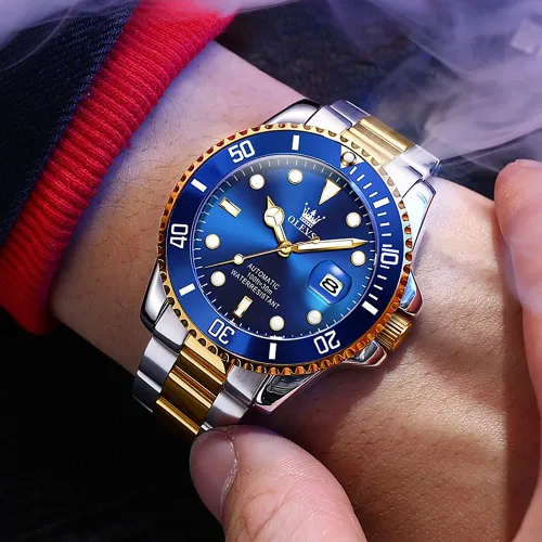 Vista 2 de Reloj automático de viento automático para hombre, reloj de lujo de acero inoxidable con fecha, reloj clásico impermeable con bisel giratorio