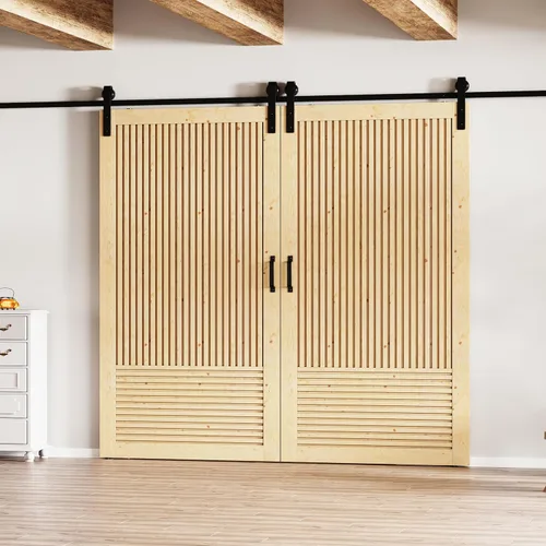Vista 17 de BARNER HOME Puerta de granero de madera de pino de 30 x 84 pulgadas, puerta corredera decorativa de 1 lite, con kit de herramientas incluido Puerta