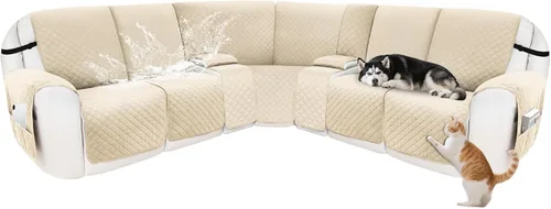 Vista 30 de Fundas para sofá modular reclinable, de terciopelo en forma de L, funda de consola central para perros y mascotas, lavable antideslizante, 1 funda