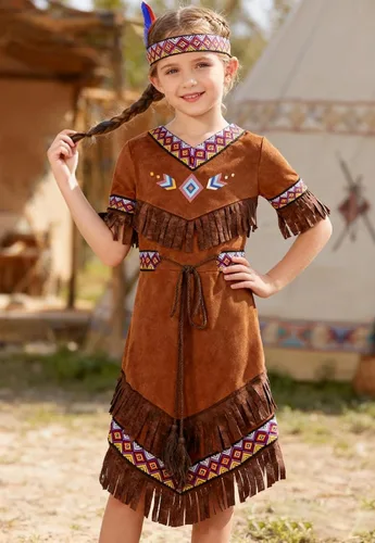 Vista 2 de Disfraz de nativo americano para niñas con tocado