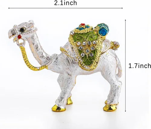Vista 2 de YU FENG Pequeña y bonita figura de camello coleccionable, caja de joyería de cristal con bisagras de animales, adorno de decoración de camello