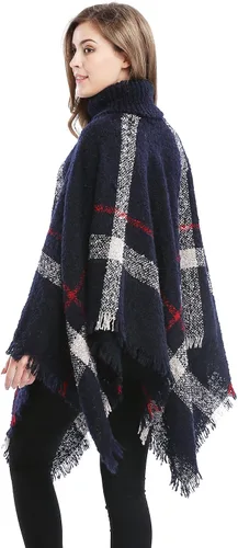 Vista 6 de Bellady - Poncho de punto para invierno, para mujer, con borlas y cuello alto