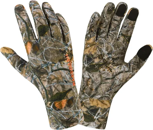 Vista 2 de BASSDASH Guantes de caza de camuflaje para hombres UPF 50+ Guantes ligeros con pantalla táctil para pesca, senderismo y actividades al aire libre