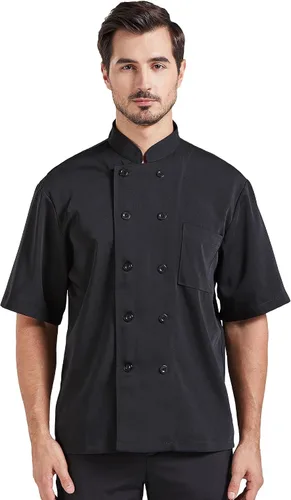 Vista 6 de Nanxson Chaqueta de chef unisex de manga corta/larga Manga larga negra.