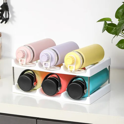 Vista 6 de LANDNEOO Soporte organizador apilable para botellas de agua, para la organización de vasos grandes de Stanley y otros, estante de plástico blanco