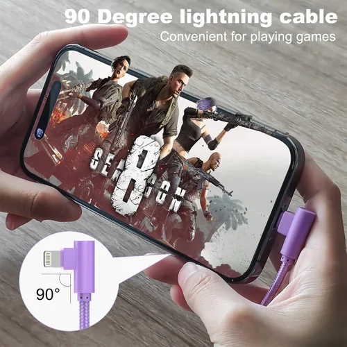 Vista 6 de Cargador para iPhone, 3 unidades de 10 pies, cables USB A a Lightning de 90 grados, certificado MFi, cable de carga rápida trenzado de nailon