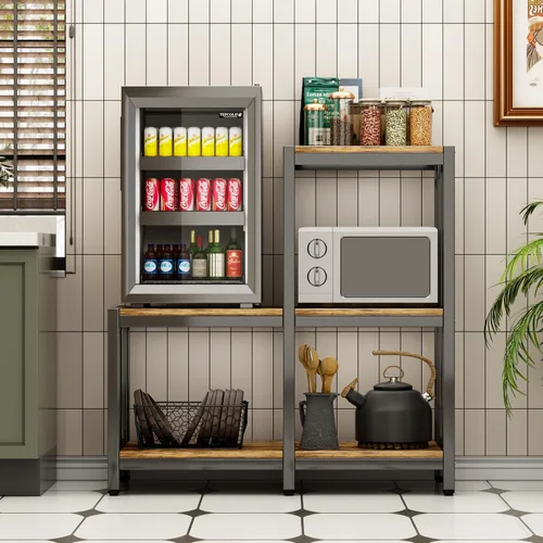Vista 5 de Mini soporte para refrigerador con almacenamiento, soporte para horno de microondas, estante para panaderos con estante de almacenamiento, mini