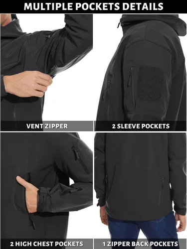 Vista 4 de TACVASEN Chaquetas de lluvia tácticas militares para hombre, de forro polar cálido, softshell, con capucha, snowboard