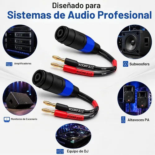 Vista 4 de Adaptador de cable de altavoz, cable banana a Speakon hembra, cable adaptador de altavoz OFC de 6 pulgadas, 12 AWG macho a hembra para amplificador