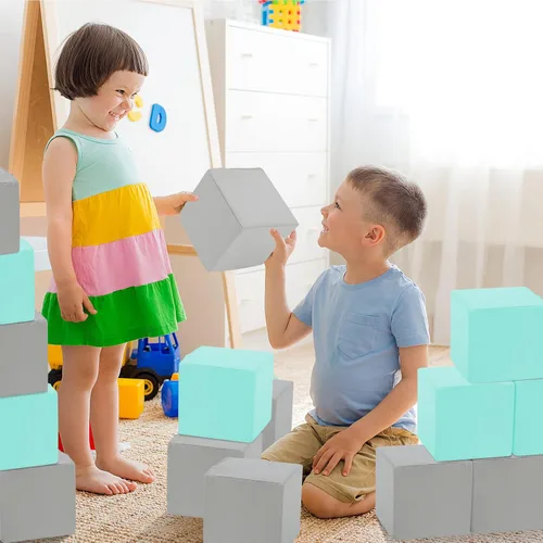 Vista 6 de TRENDBOX 6 bloques de espuma para niños pequeños, cubos de espuma suave de 5.5 pulgadas con funda lavable desmontable, bloques de juego suaves