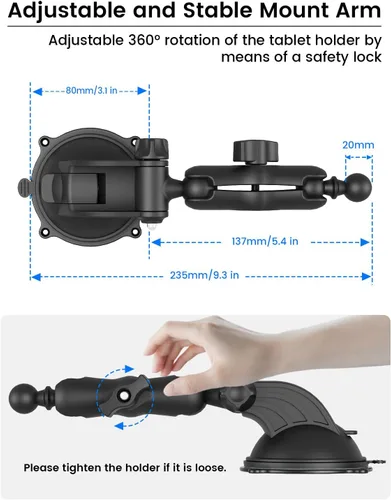 Vista 7 de OHLPRO Soporte para tablet para tablero de automóvil y parabrisas, soporte para iPad con ventosa, rotación de 360°, soporte retráctil ajustable