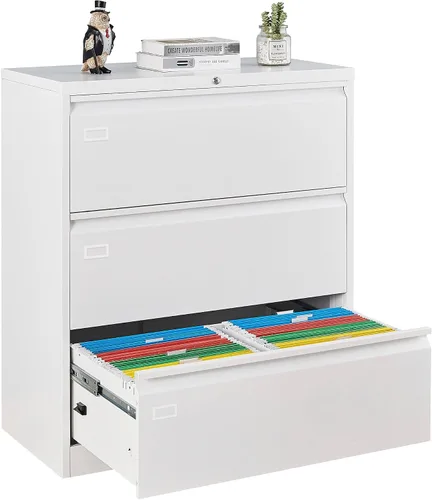 Vista 9 de Archivador de 2 cajones, archivador lateral negro con cerradura, archivador de metal con cerradura para oficina en casa, archivadores de oficina