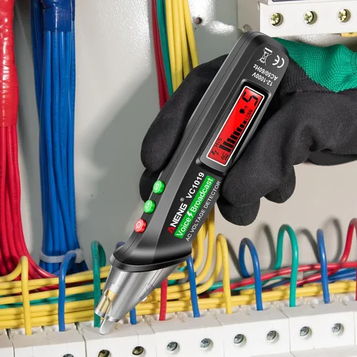 Vista 7 de ANENG - Probador de voltaje con transmisión de voz sin contacto con rango de CA 12V-1000V, herramientas eléctricas de cables vivo/nulo con pantalla