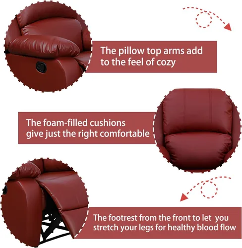 Vista 4 de Juego de sofá reclinable manual, muebles de cuero regenerado para sala de estar, sofás reclinables de cuero con portavasos, consola