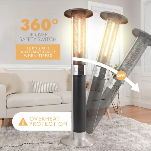 Vista 6 de SereneLife Calentador infrarrojo para patio, eléctrico de 1500 W con control remoto, aprobado IP24, marco de aleación de aluminio anodizado