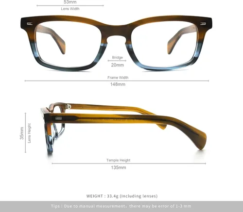 Vista 6 de Gafas de acetato para hombres mujeres sin receta gafas rectángulo única moda gafas marco grueso