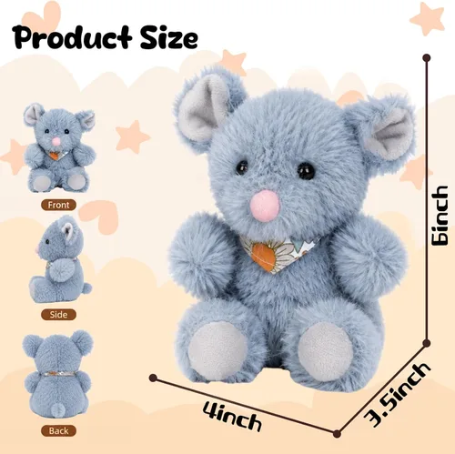 Vista 2 de Juguete de peluche suave de ratón sentado, azul