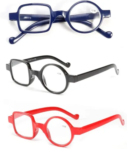 Vista 7 de Readers - Paquete de 3 lentes de lectura redondos cuadrados de resina con marco irregular de calidad para hombres y mujeres