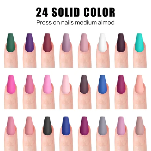 Vista 3 de 576 uñas postizas con forma de ballet de ataúd, uñas postizas acrílicas de cobertura completa, 24 colores con pegamento de uñas de 0.24 onzas