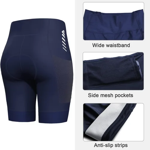 Vista 3 de Lo.gas Pantalones cortos de ciclismo para mujer, con relleno, almohadilla de gel 3D, pantalones cortos de ciclismo de cintura alta ergonómicos