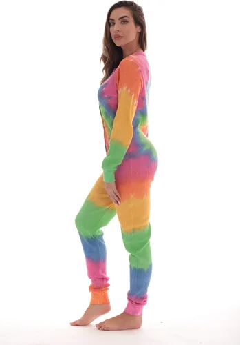 Vista 2 de #followme Womens Henley Thermal Onesie Buffalo Plaid and Tie Dye