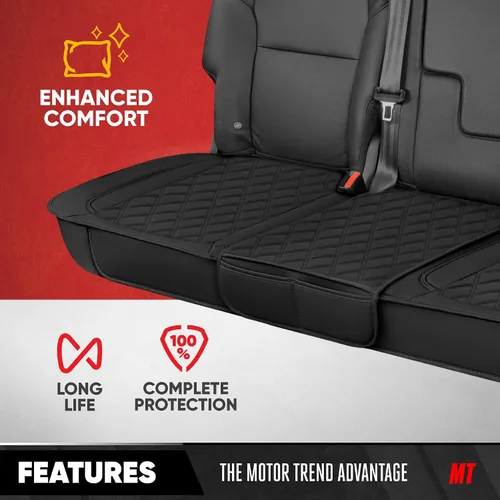 Vista 2 de Motor Trend - Cojín de asiento trasero, funda de piel sintética con costuras en diamante para automóvil, camión y SUV, acolchado, impermeable, Negro