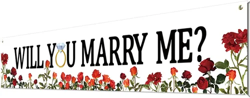 Vista 8 de Bandera de Propuesta "¿Te Casarás Conmigo?" Bandera de Flores Decoraciones de Propuesta Suministros para Letreros de Matrimonio Día de San Valentín