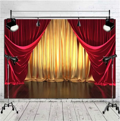 Vista 8 de GYA Telón de fondo rojo dorado para fiesta, 7 x 5 pies, teatro, baile de máscaras, baile de graduación, fondo para niños, familia, negocios