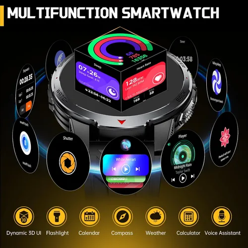 Vista 9 de Reloj inteligente militar para hombres con batería de 1100 mAh/linterna LED