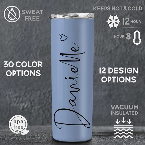 Vista 6 de Regalos individuales personalizados para mujer, vaso delgado personalizado de 20 onzas con pajita, regalo para ella 12 fuentes, 30 colores Vaso
