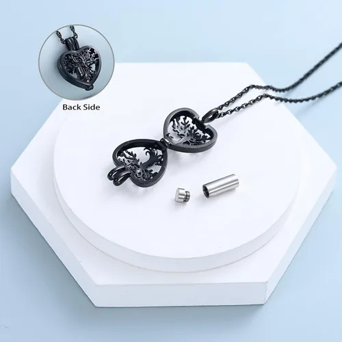 Vista 5 de shajwo Collar de cenizas de urna de cremación de corazón para mujeres y hombres, vial de árbol de la vida, colgante de cenizas de cremación