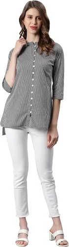 Vista 3 de Janasya Túnica de algodón gris indio para mujer