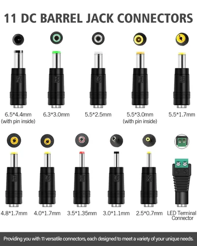 Vista 2 de Cable de alimentación USB a CC de 5 V, enchufe de CC de 0.217 x 0.083 in, cable de carga con 11 conectores de enchufe intercambiables, adaptadores