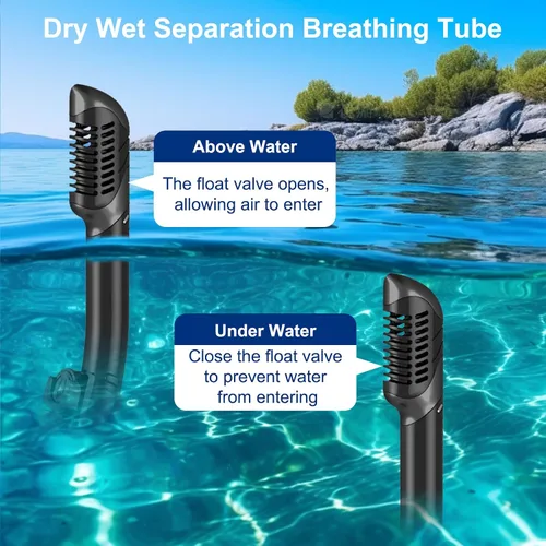 Vista 2 de Juego de snorkel para adultos, paquetes de esnórquel panorámico antivaho con esnórquel seco y gafas de natación para buceo, natación y esnórquel