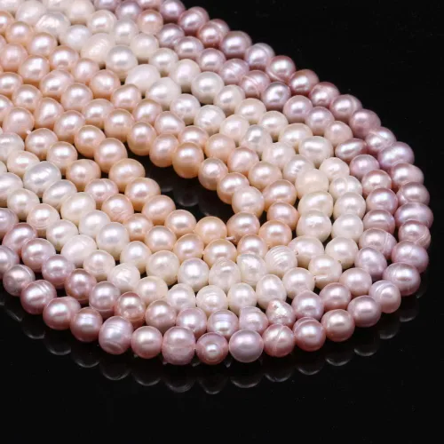 Vista 7 de Cuentas de perlas naturales 100% naturales redondas de agua dulce sueltas (2 hebras), perforadoras de 0.157-0.197 in, una hebra de 14.2 pulgadas Rosa