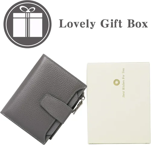 Vista 7 de FALAN MULE Cartera pequeña para mujer, de piel auténtica, plegable, compacta, con bloqueo RFID, pequeña cartera para mujer, Gris-oscuro, Casual