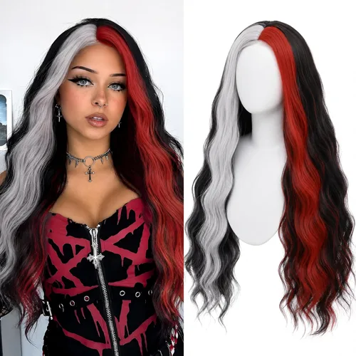 Vista 12 de Peluca larga de cobre para cosplay, peluca sintética de 26 pulgadas, parte media, regalos realistas, pelucas de fiesta para mujeres, uso diario